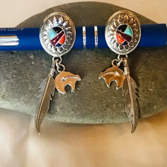 Sterling Silver Native American Earrings - Picture 4 of 4